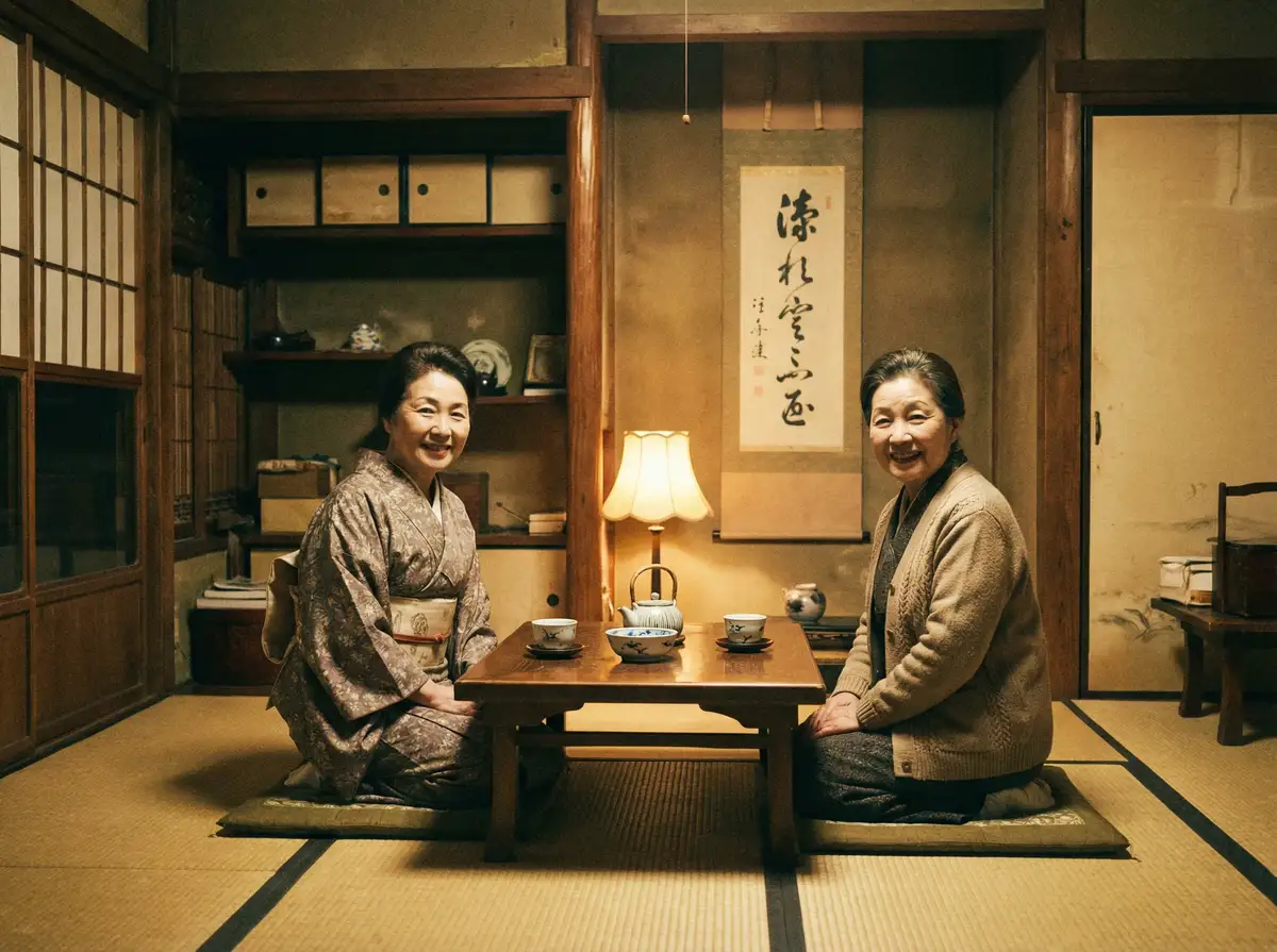 两位优雅的 同人本子_同人本子官方平台|网红爆料同人本子传媒大全 在日式茶室中品茶交谈